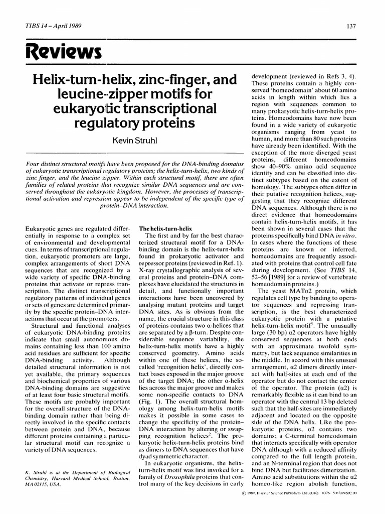 Eukaryotic DNA Binding Motifs | PDF | Proteins | Dna