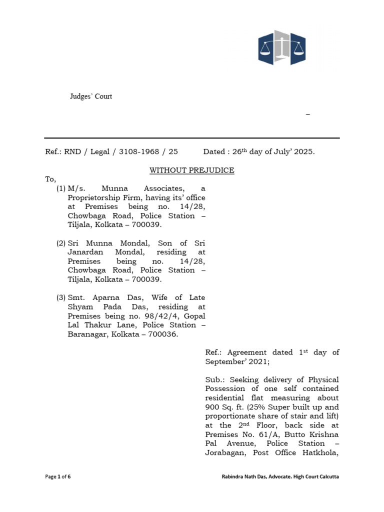 Legal Notice - Arvind Kumar Agarwal and Pradip Kumar Agarwal - Munna ...
