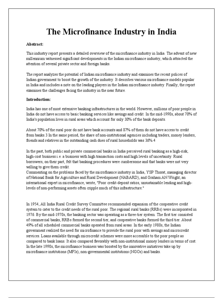 The Microfinance Industry in India PDF Microfinance Microcredit