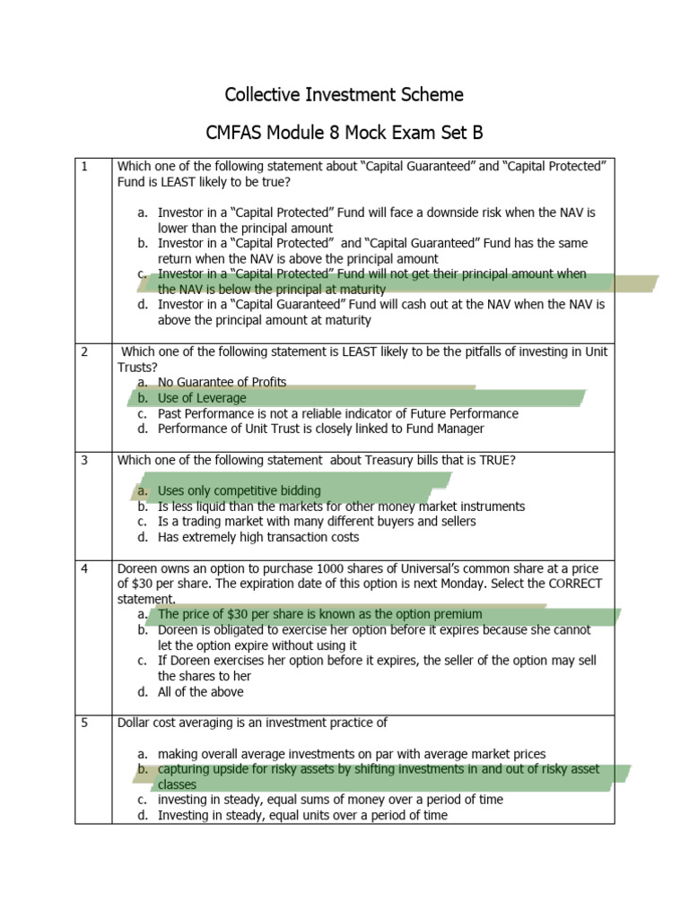 CMFAS Module 8 Mock Exam Overview | PDF | Bonds (Finance) | Financial Risk