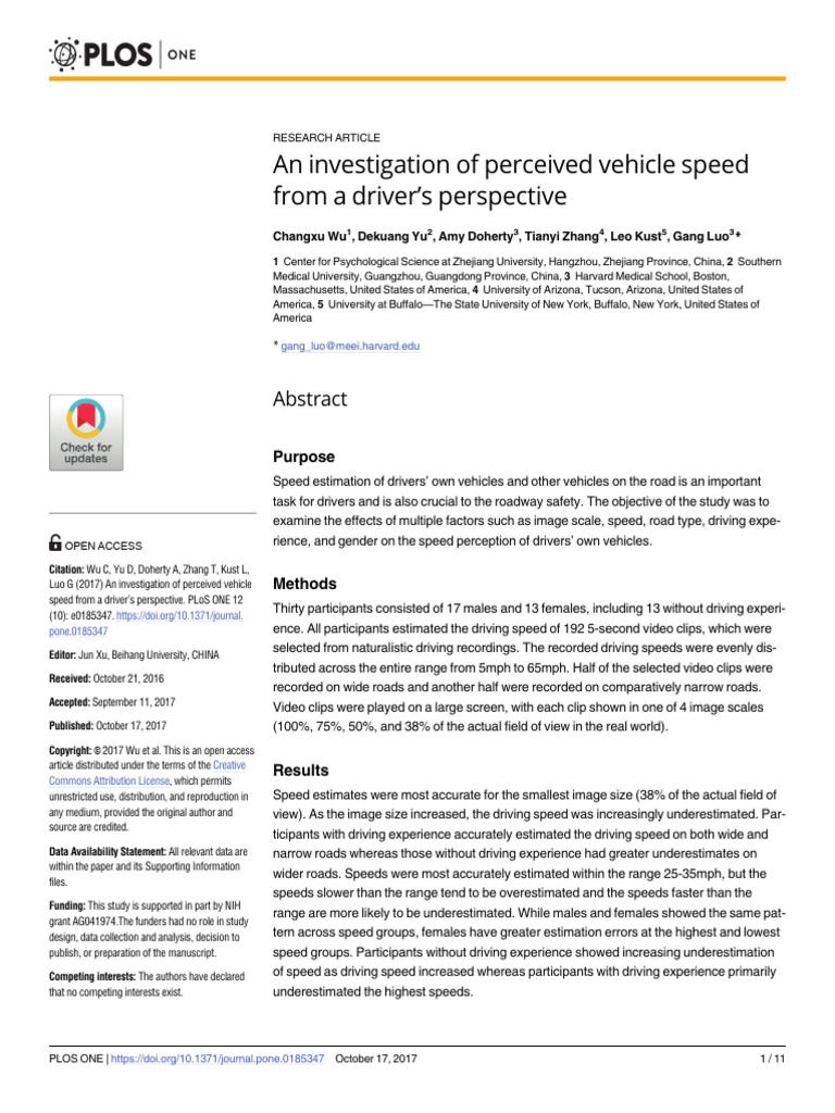 Driver Speed Perception Study | PDF | Field Of View | Video