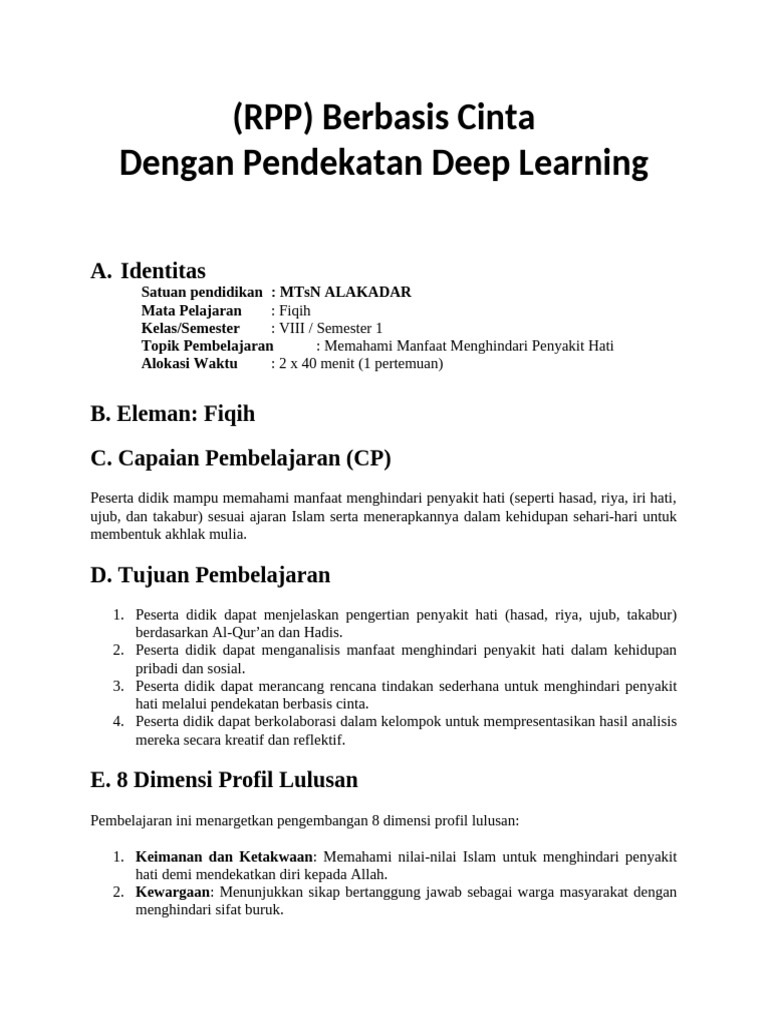 RPP Fiqih: Menghindari Penyakit Hati | PDF
