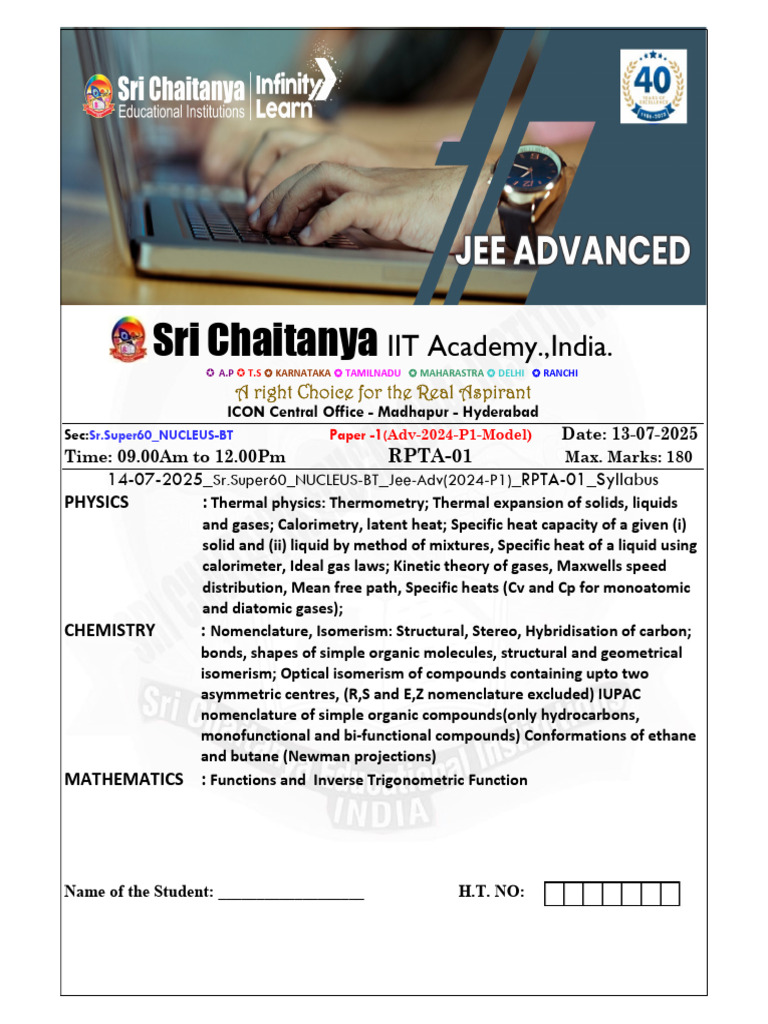JEE Advanced 2024 Model Question Paper | PDF | Gases | Temperature