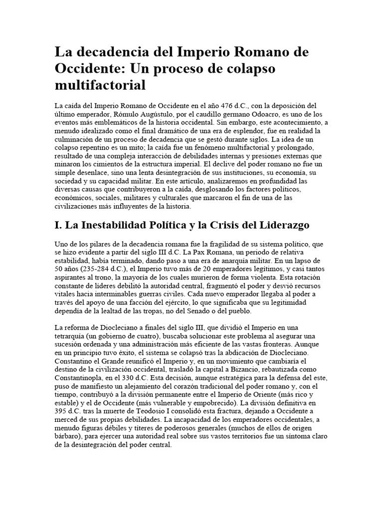 La Decadencia Del Imperio Romano de Occidente | PDF | imperio Romano ...