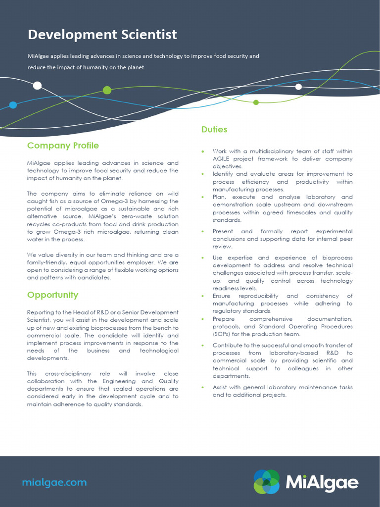 Development Scientist Role at MiAlgae | PDF | Science