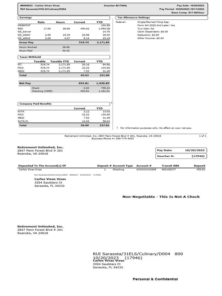 RUI Sarasota LLC Weekly Regular 10 - 20 - 2023 8000623 Regular | PDF ...