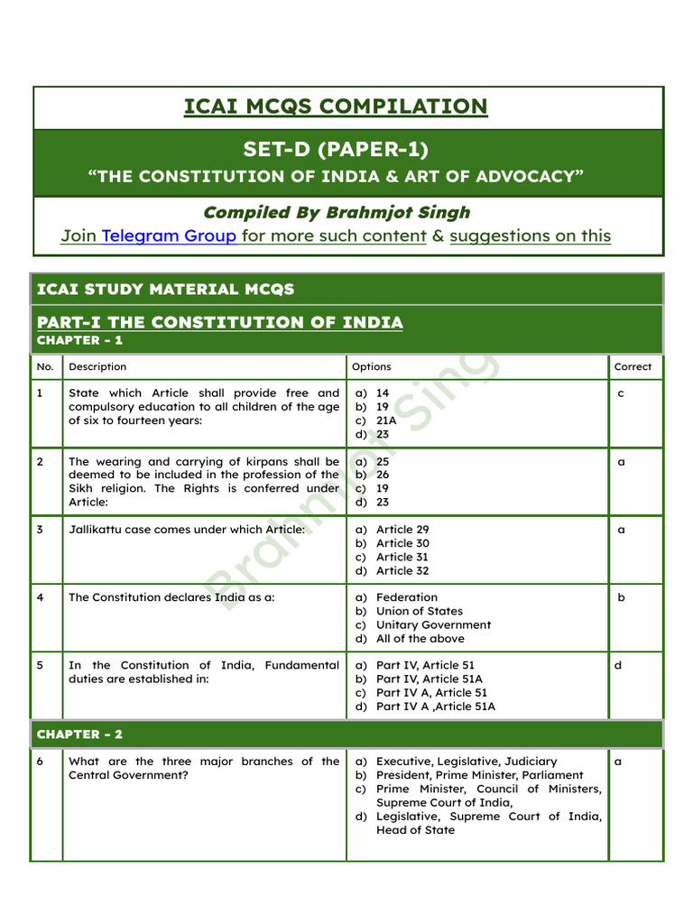 CA Final Set-D (Paper-1) - Icai Mcqs Compilation | PDF | Separation Of ...