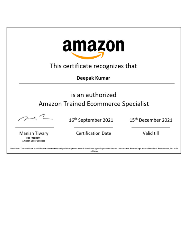 Amazon Ecommerce Specialist Certificate | PDF