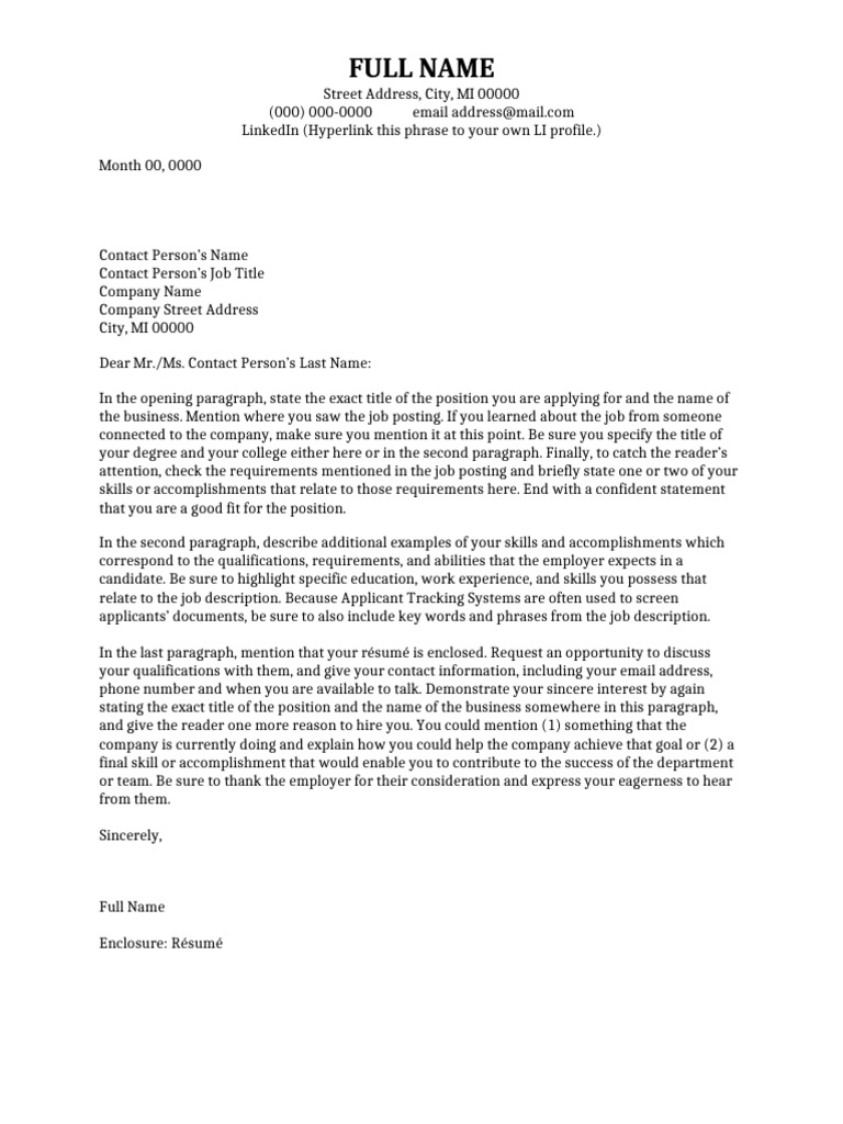 Cover Letter Template (With Contact Person)-Word Version (1) | PDF