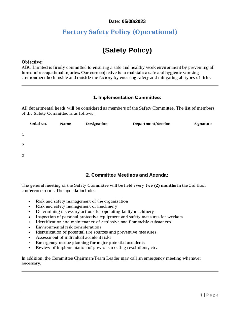 Safety Policy (Operational) | PDF