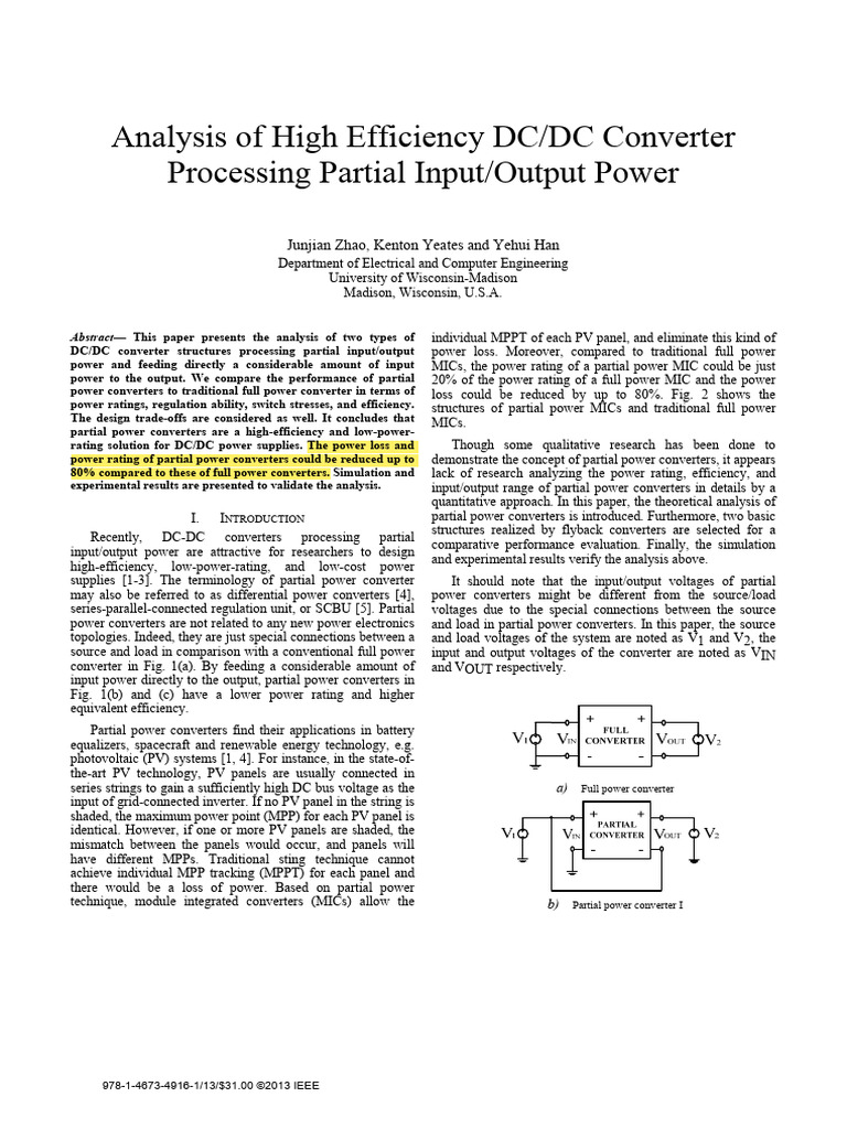 .2013 Analysis of High Efficiency DC DC Converter Processing Partial ...