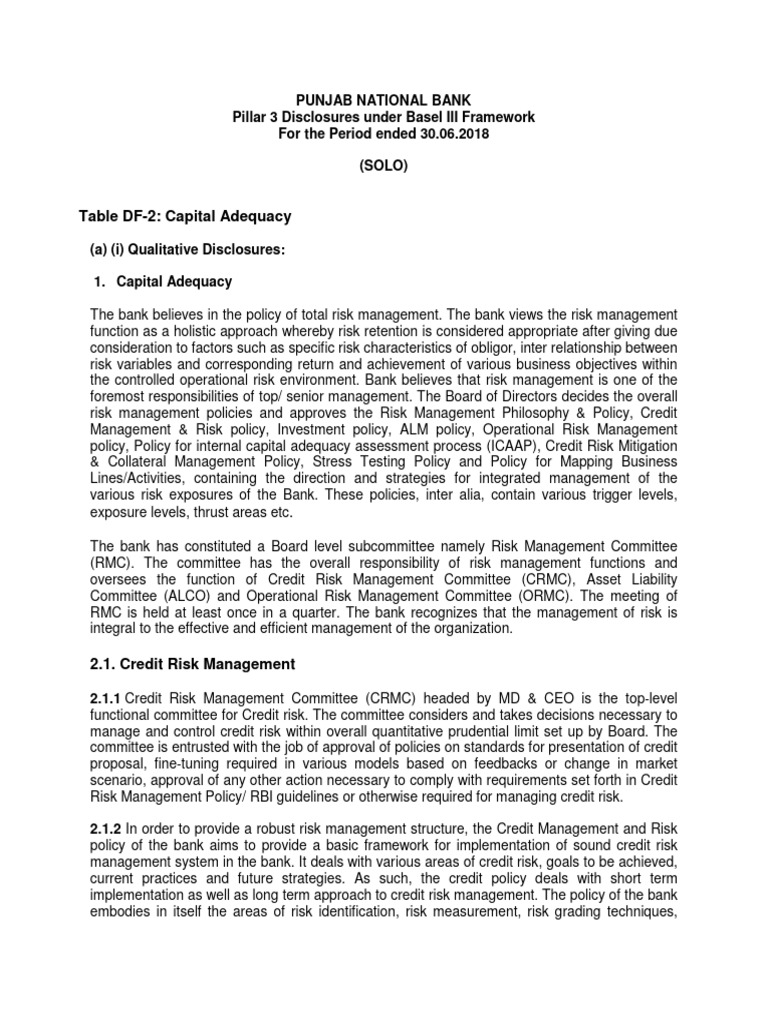 PNB Basel III Capital Adequacy Report | PDF | Risk | Risk Management