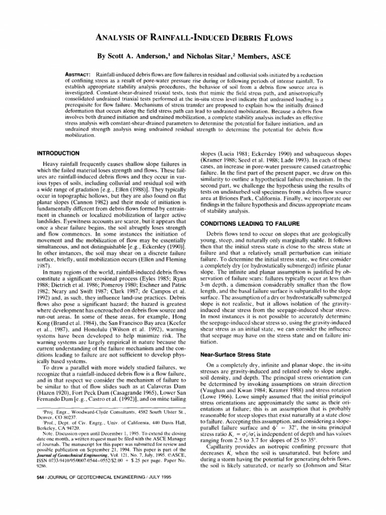 AN1995 - Analysis of Rainfall-Induced Debris Flows | PDF | Deformation ...