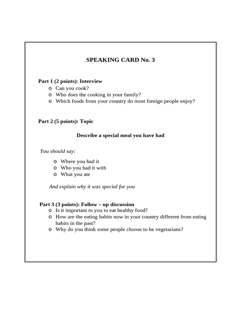 Interview Questions on Cooking and Meals | PDF