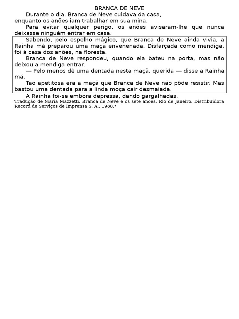 A História de Branca de Neve Resumida | PDF