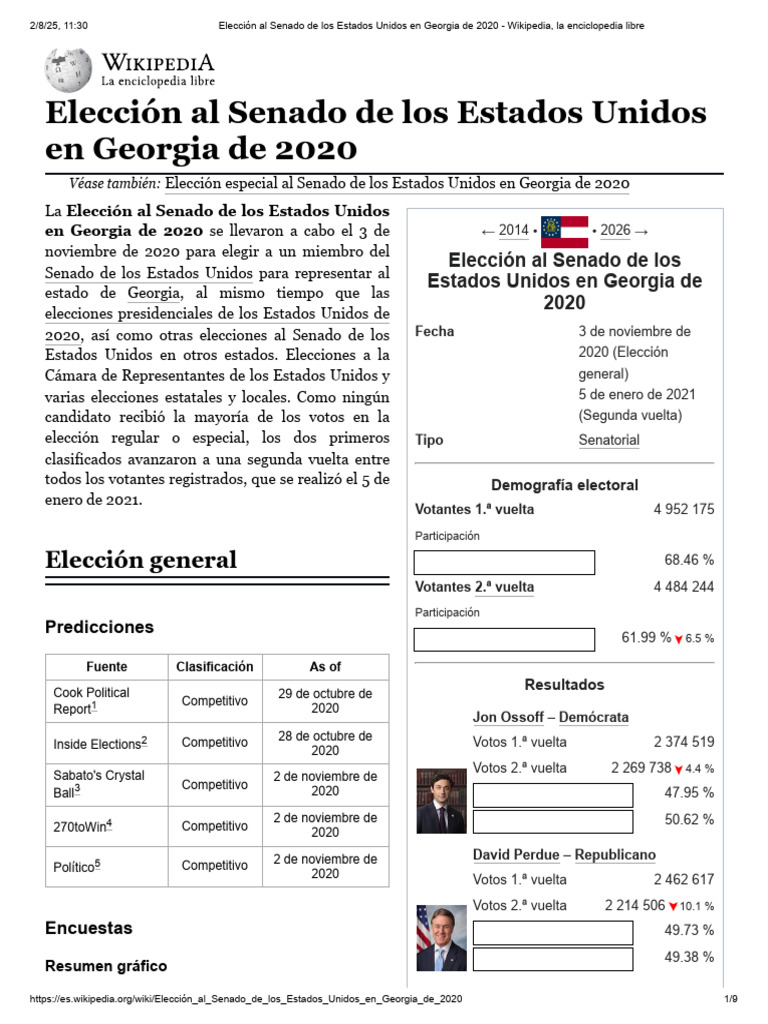 Elección Al Senado de Los Estados Unidos en Georgia de 2020 - Wikipedia ...