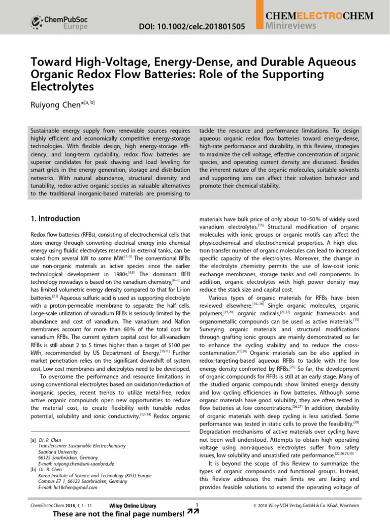 Enhancing Aqueous Organic Redox Flow Batteries | PDF | Salt (Chemistry ...
