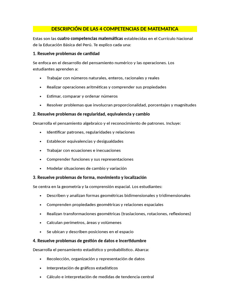 Cuatro Competencias de Matemática 2023 | PDF