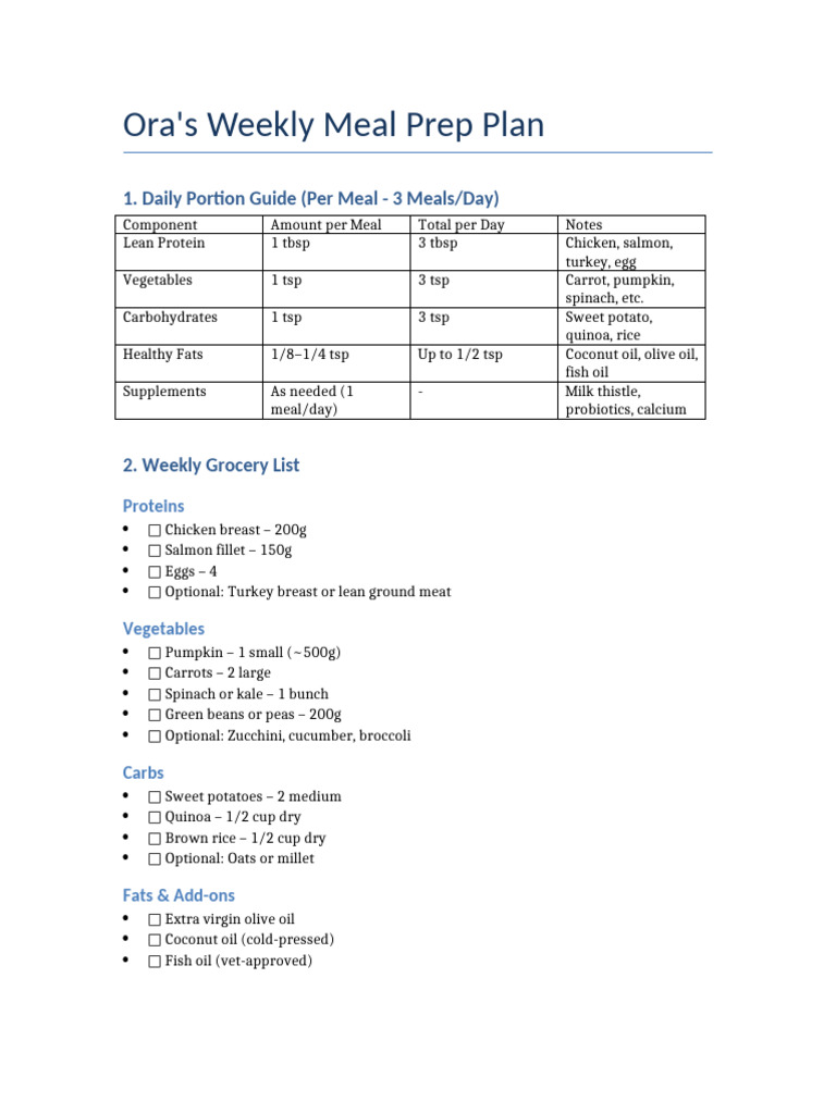 Ora Weekly Meal Plan | PDF