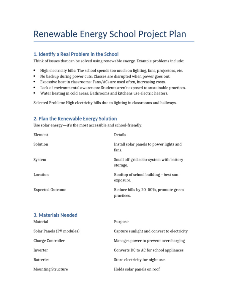 Solar Energy Project Plan for Schools | PDF