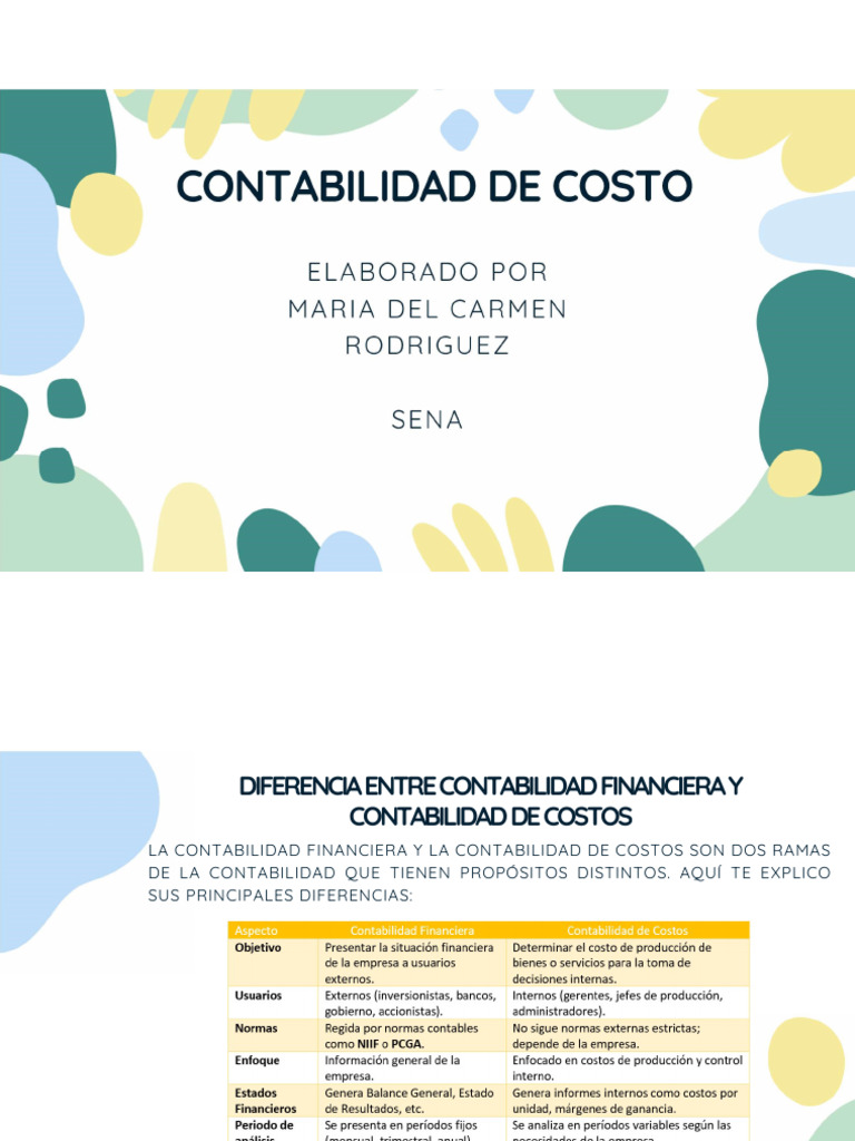 Diferencias entre Contabilidad Financiera y de Costos | PDF ...