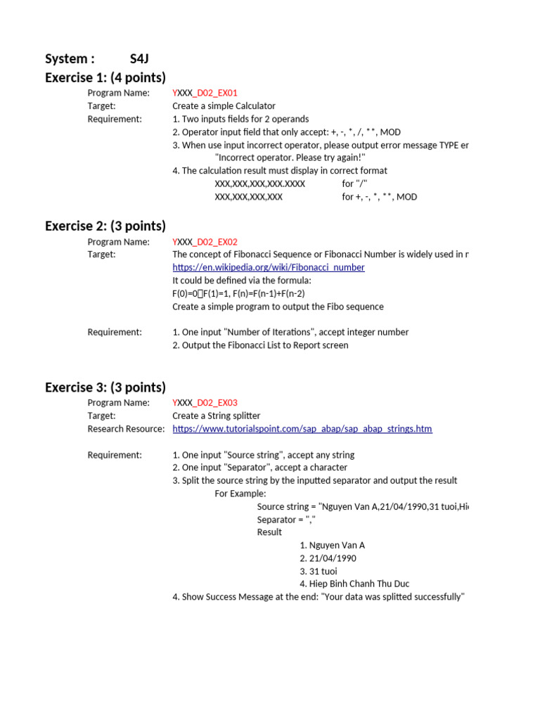 Simple Calculator and String Splitter Exercises | PDF | Arithmetic ...