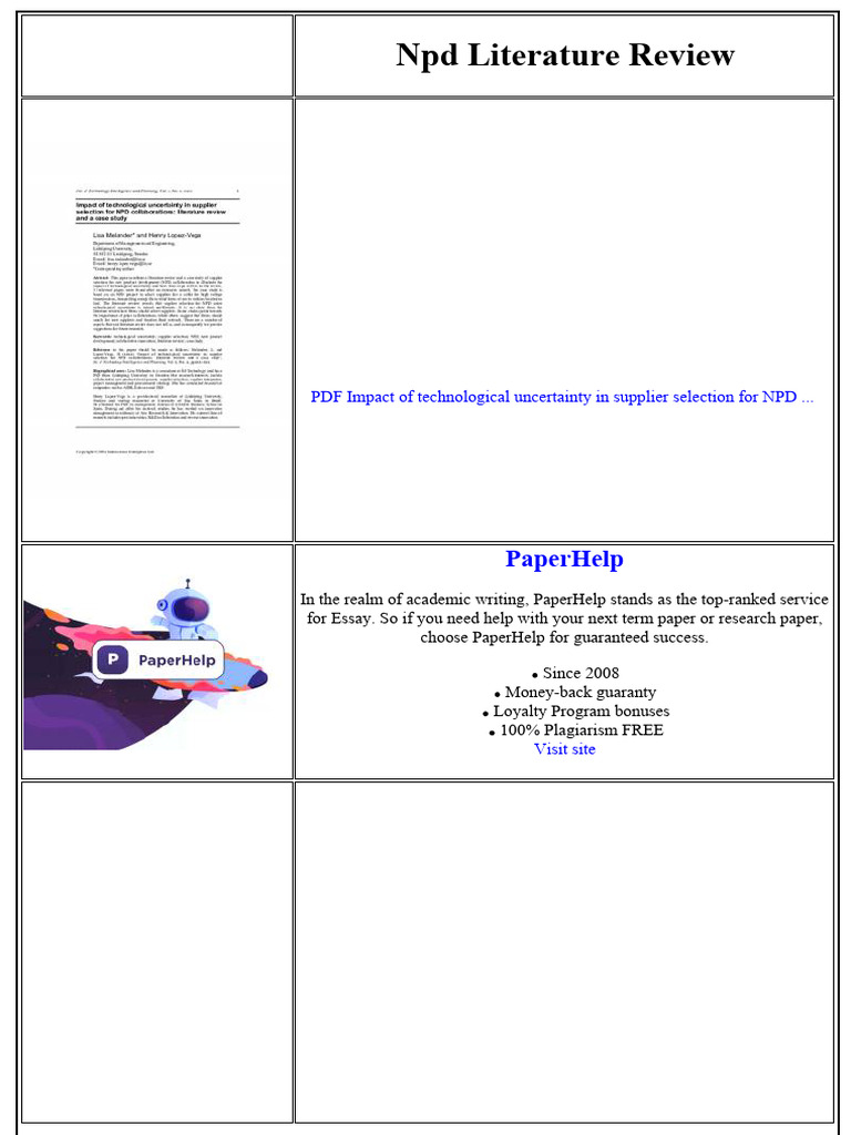 NPD Literature Review | PDF