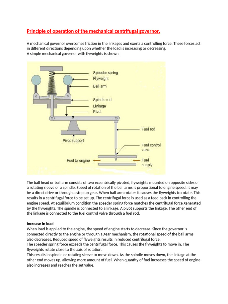 Mechanical Centrifugal Governor Operation | PDF | Force | Engines