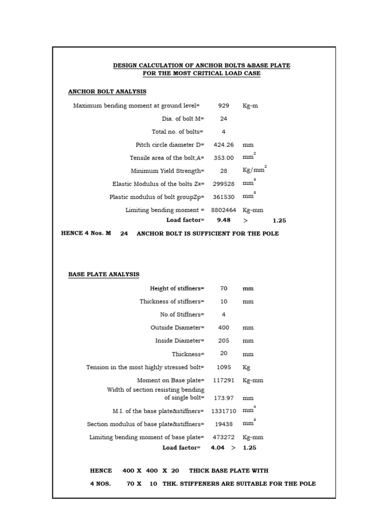 Mpf-9125 - 10m - One FL - Base Plate and Anchor Bolt Calculation | PDF