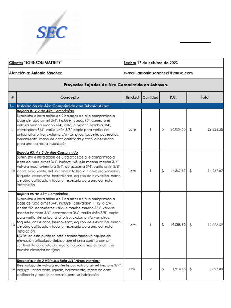 SEC253 - Bajadas de Aire Comprimido en Johnson REV 01. | PDF ...