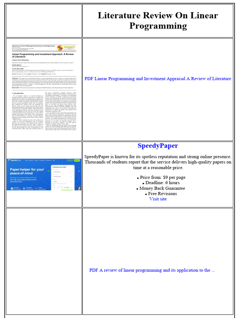 Literature Review On Linear Programming | PDF | Linear Programming ...