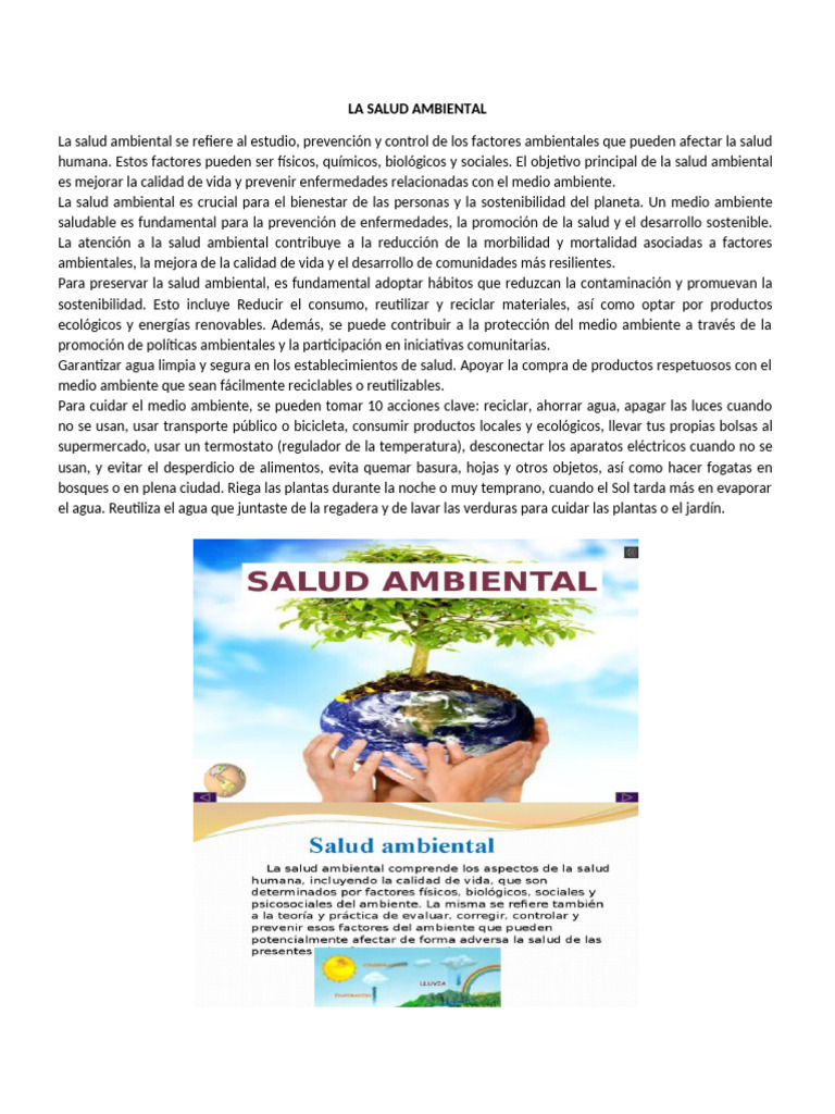 Formas de Cuidar La Salud Ambiental | PDF