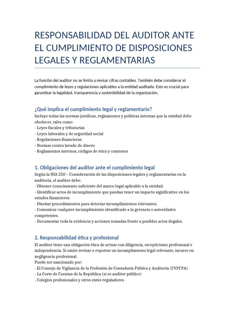 Responsabilidad Legal del Auditor | PDF | Auditoría | Contralor