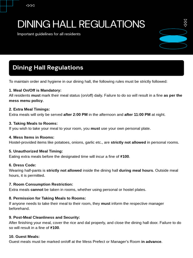 Dining Hall Rules and Regulations | PDF
