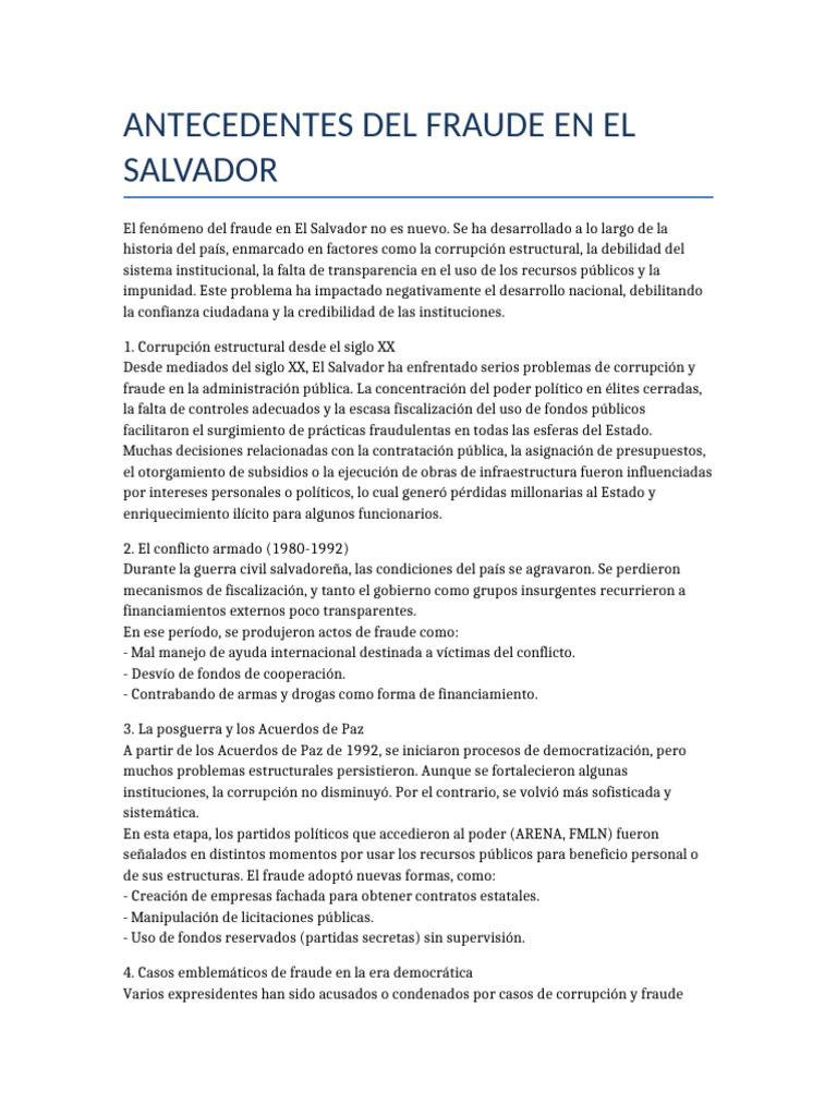 Fraude en El Salvador: Historia y Retos | PDF | Corrupción política ...