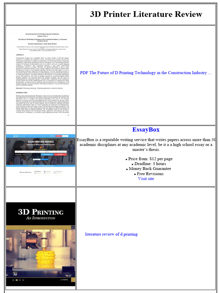 3d Printer Literature Review PDF 3 D Printing Books 3d Printer Literature Review PDF 3 D Printing Books