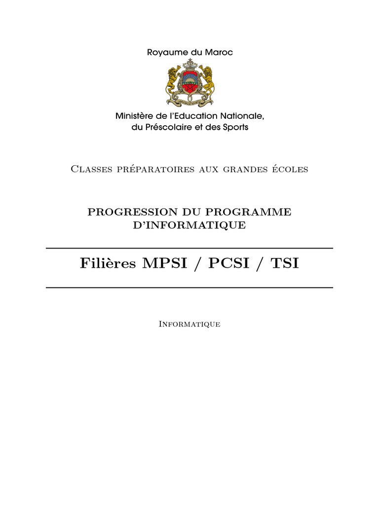 Programme d'informatique MPSI/PCSI 2023 | PDF | Structure de contrôle ...
