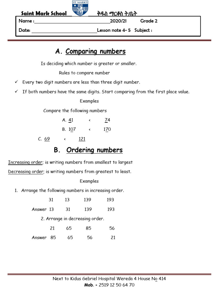 Grade 2 Math Lesson: Comparing Numbers | PDF