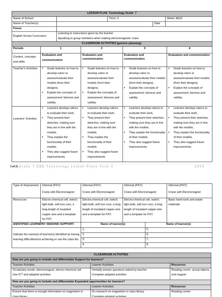 Grade 7 Technology Lesson Plan | PDF | Educational Assessment | Teachers