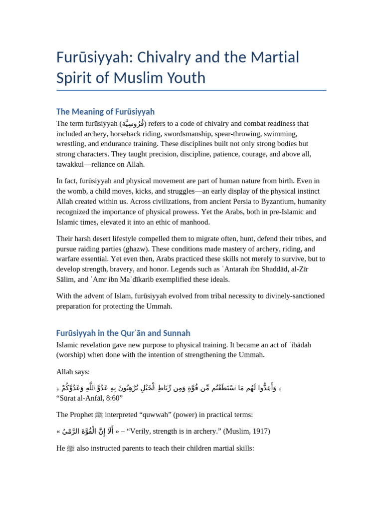 Reviving Furūsiyyah for Muslim Youth | PDF | Muhammad | Jihad