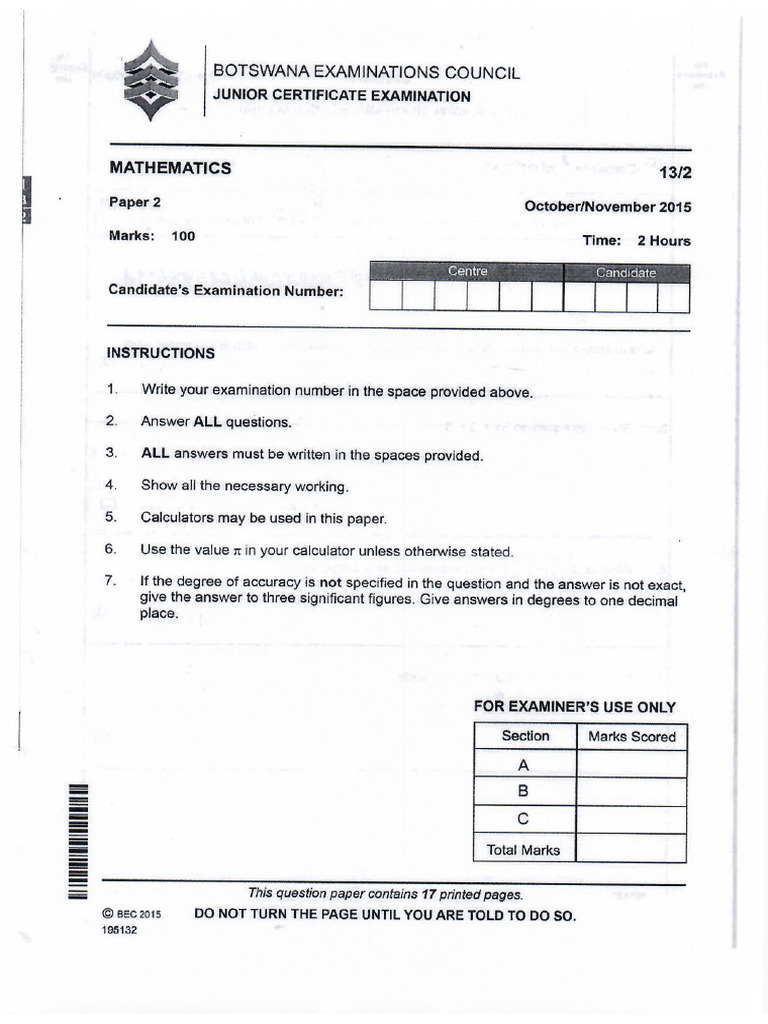 Maths Jce 2015 Paper 2 | PDF
