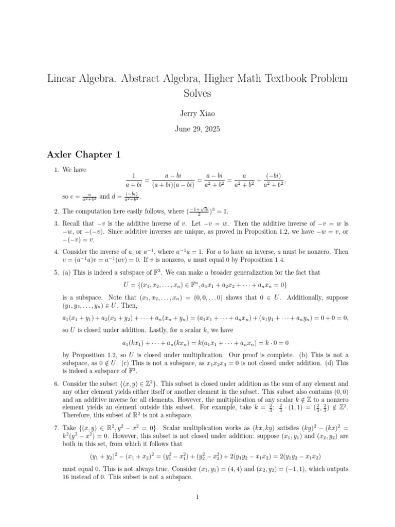 Linear Algebra and Abstract Algebra Problems | PDF | Linear Subspace ...