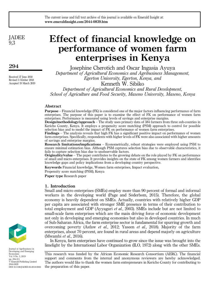 Financial Knowledge and Women Farmers in Kenya | PDF ...