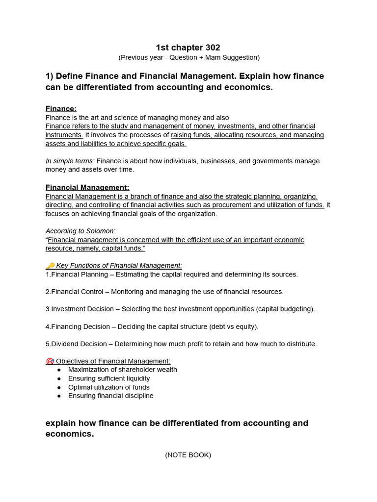 Finance and Financial Management Overview | PDF | Working Capital ...