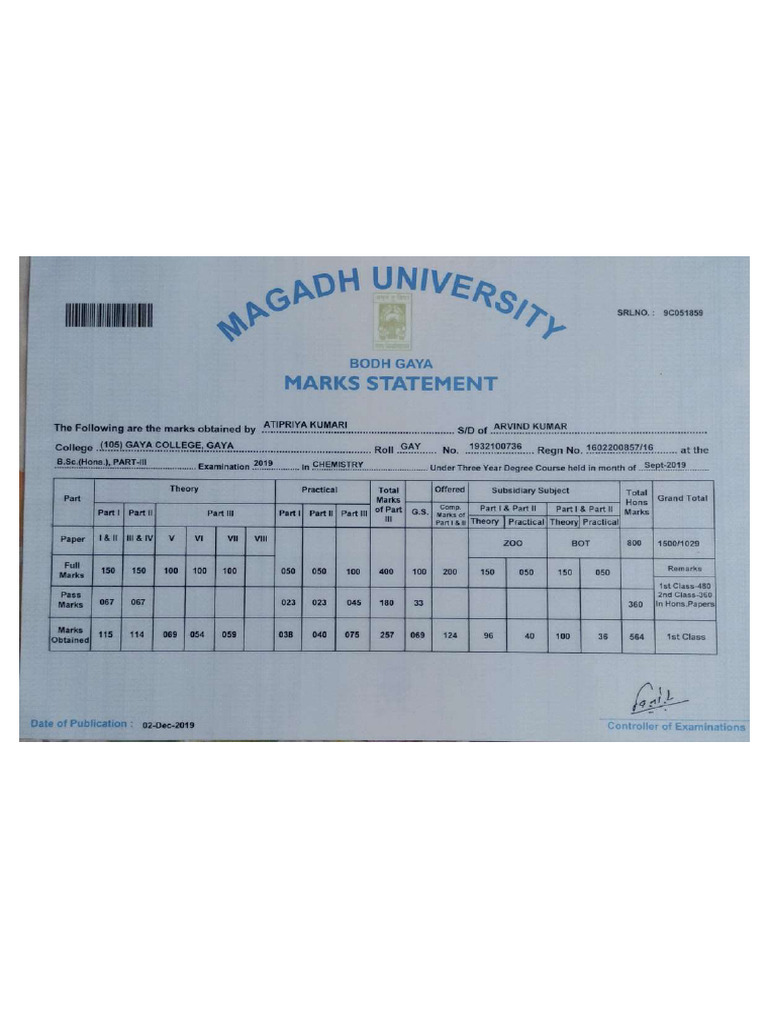 BSC Marksheet - Compressed | PDF