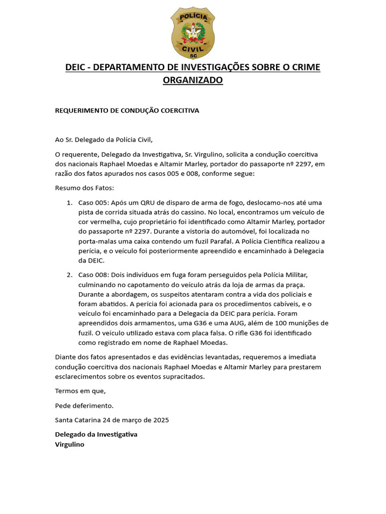 Condução Coercitiva DEIC: Moedas e Marley | PDF