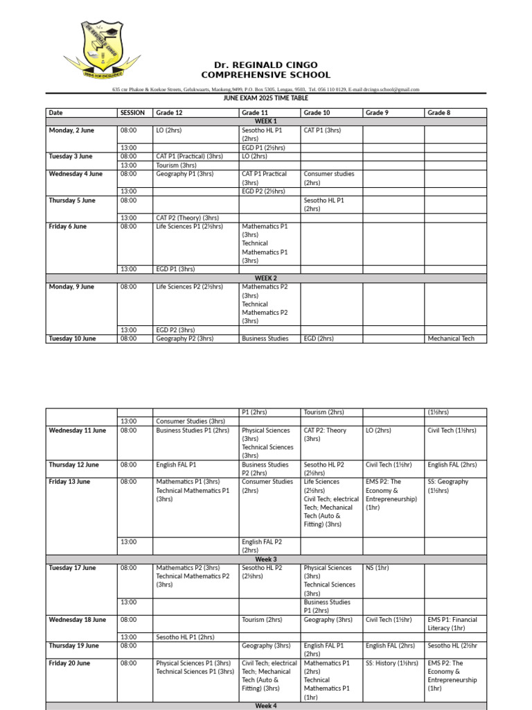 June 2025 Exam Timetable | PDF | Science