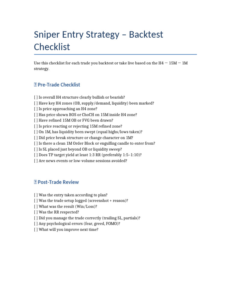 Sniper Entry Strategy Checklist | PDF