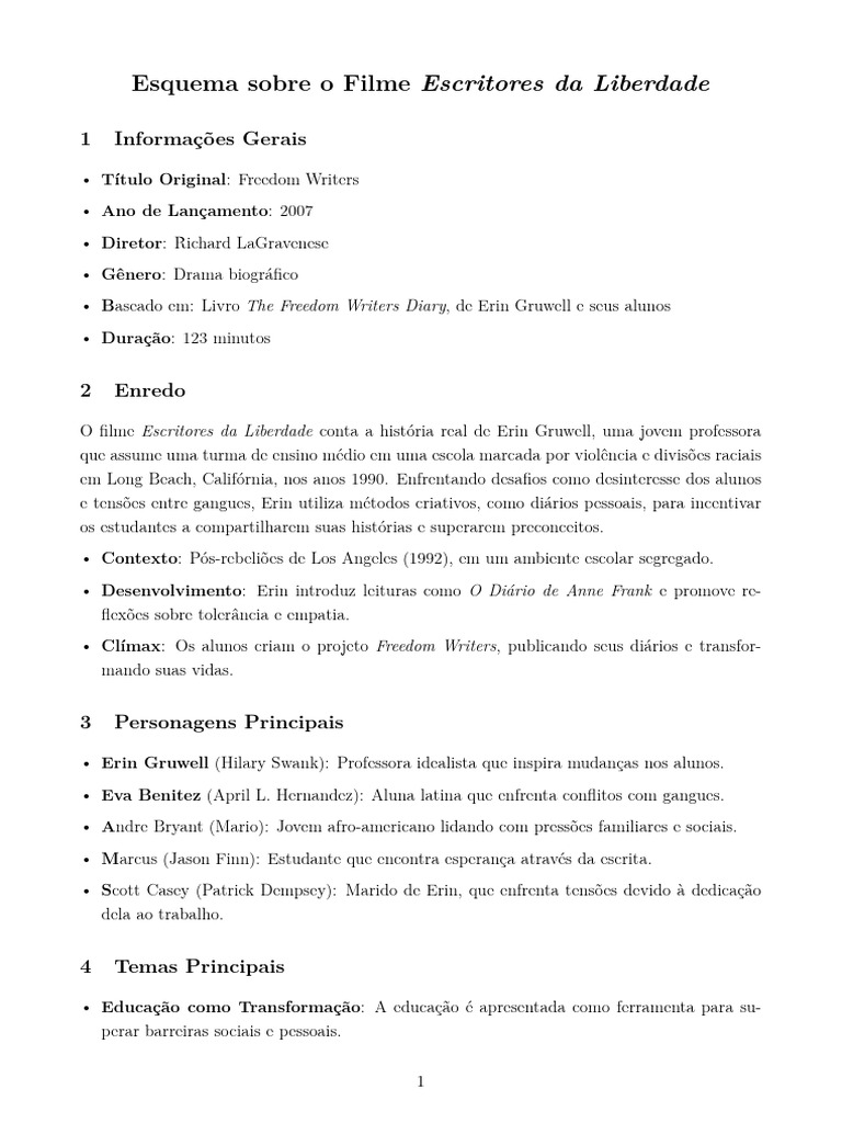 Esquema do Filme Escritores da Liberdade | PDF