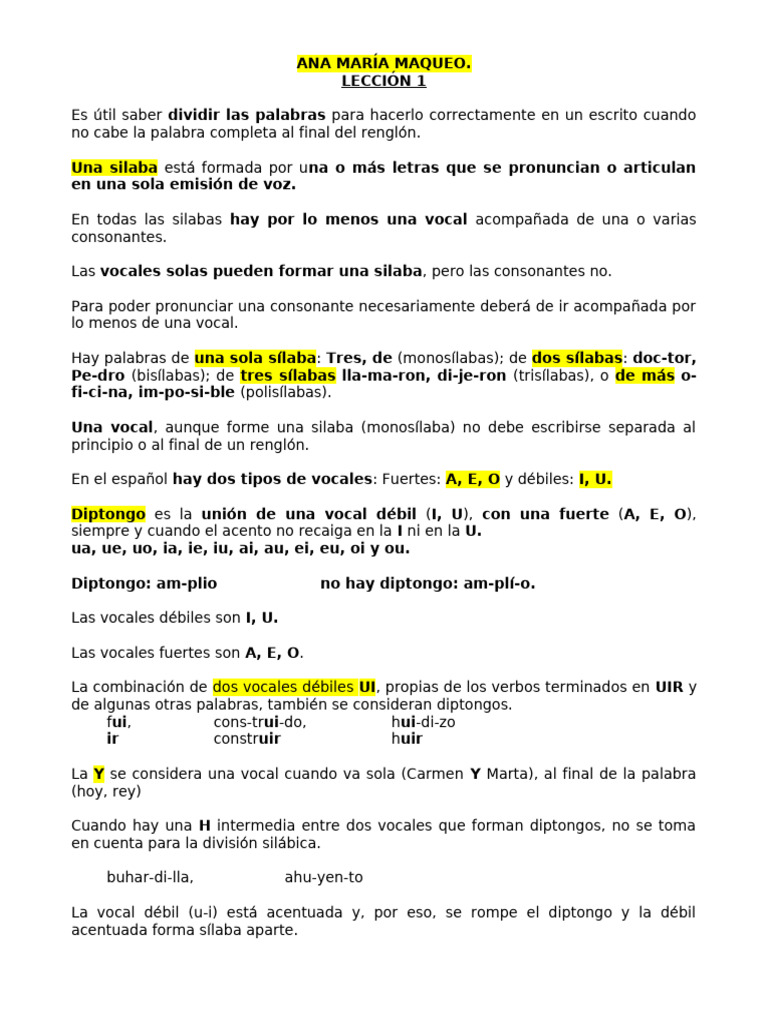 Reglas de División Silábica y Acentuación | PDF | Sílaba | Lingüística